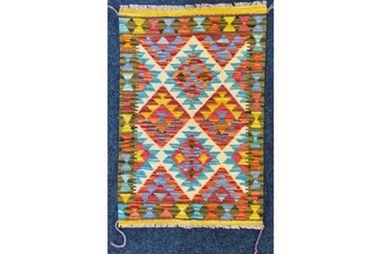 Hand Knotted Maimana Kilim Rug, Green Ground – 95x63cm