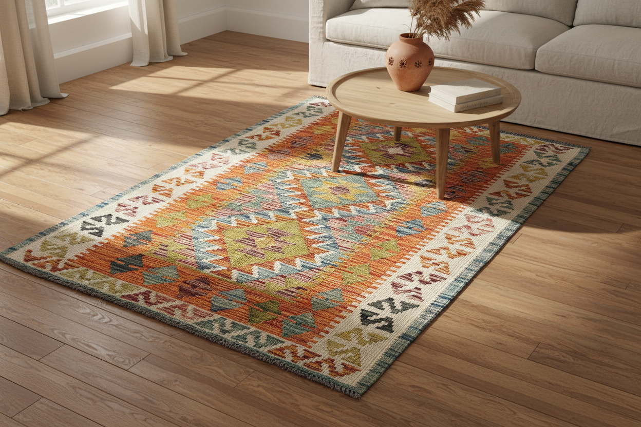 Hand Knotted Chobi Kilim Rug – Lifestyle Shot